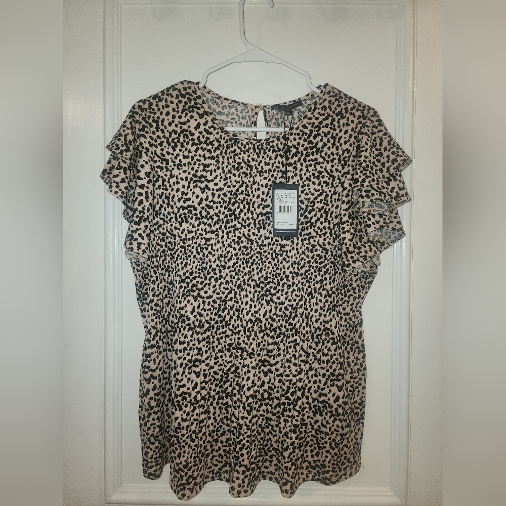 Adrianna Papell Leopard Print Ruffle Sleeve Top